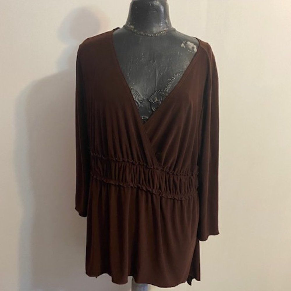 Sere Nade Vintage Brown Wrap front elastic wide waist band tunic, size 2X